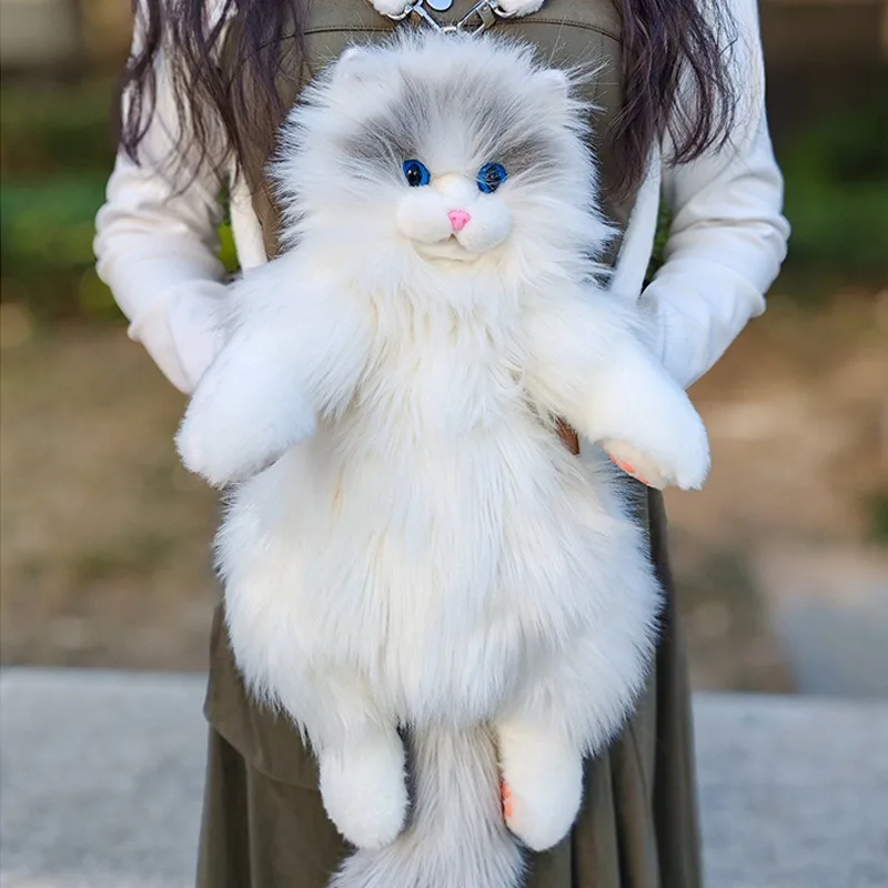 Simulation Ragdoll Cat Plush Backpack Cute Stuffed Kitten Doll Toy Dual Shoulder Bag For Daily Carry