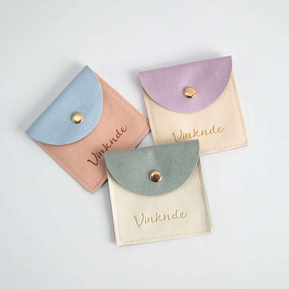 

25pcs Mixcolor Microfiber Jewelry Pouch With Button Custom Jewelry Bag Personalized Embossed Logo Print Ring Necklace Packaging