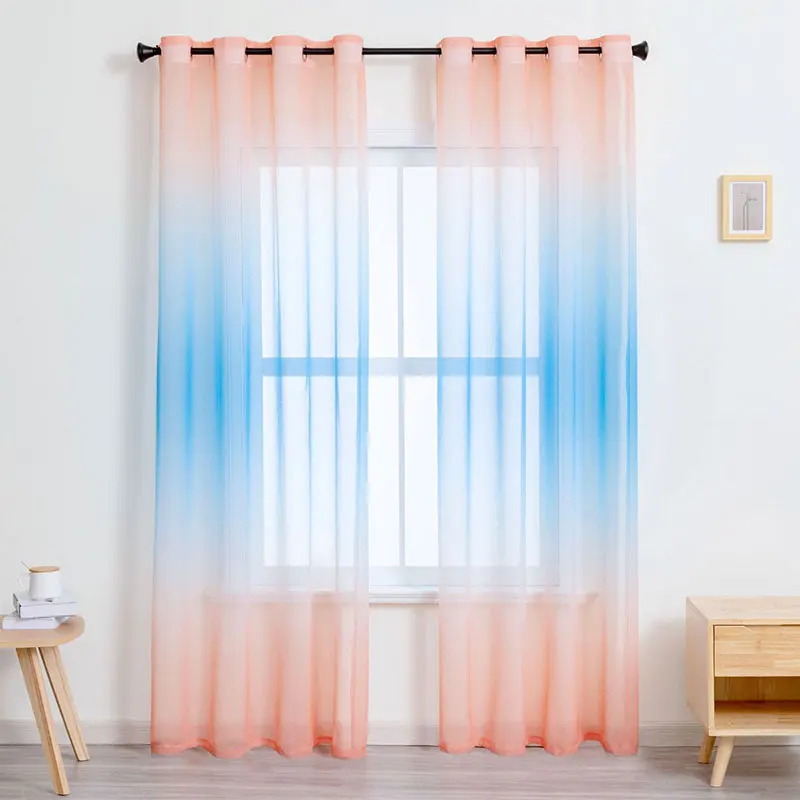 Modern Gradient Tulle Window Curtains For Living Room 3D Colorful Sheer Curtain For Bedroom Voile Sliding Kitchen Drape Decor