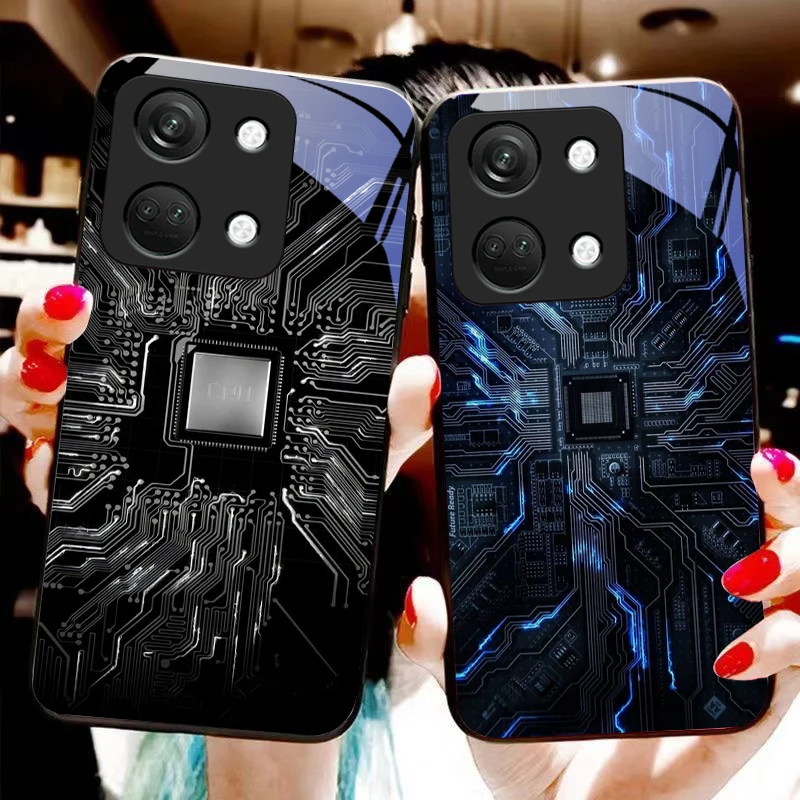 

Computer Element For OnePlus Nord 3 5 6T 7 Pro 8 12 10T Reno8 Lite 5G 10R Nord N30 Hard Shell Tempered Glass Phone Case Black