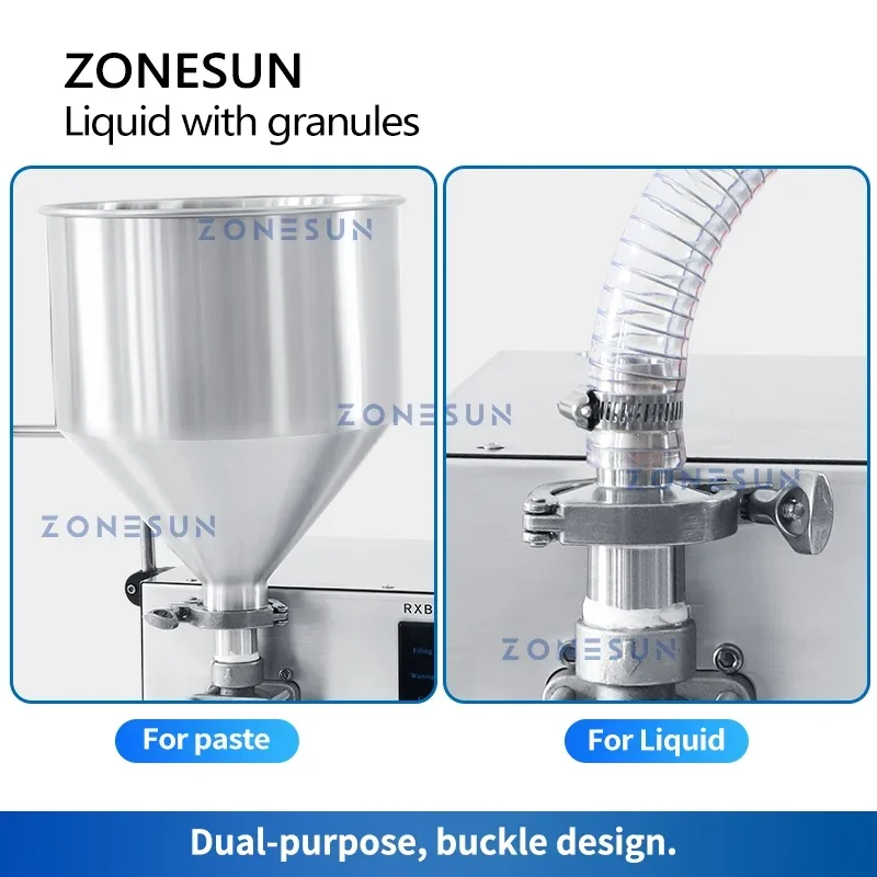 

ZONESUN Наполнитель для жидкой пасты с гранулами, бутылка для соуса, джема, банка, гибкая крыльчатка, насос, ножной переключатель, бункер, цифровое управление ZS-RXB1