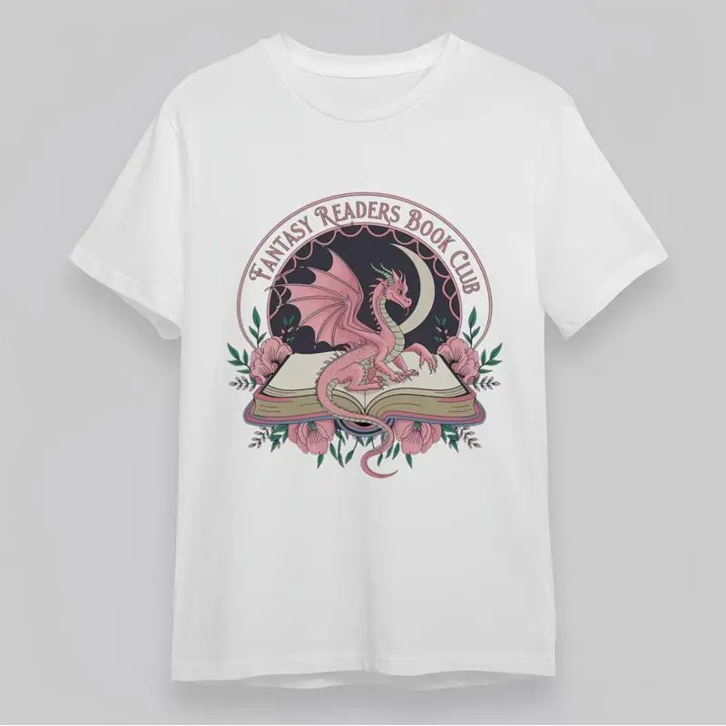 Women'S Classic T Shirt Dragon On Book Fantasy Readers Club