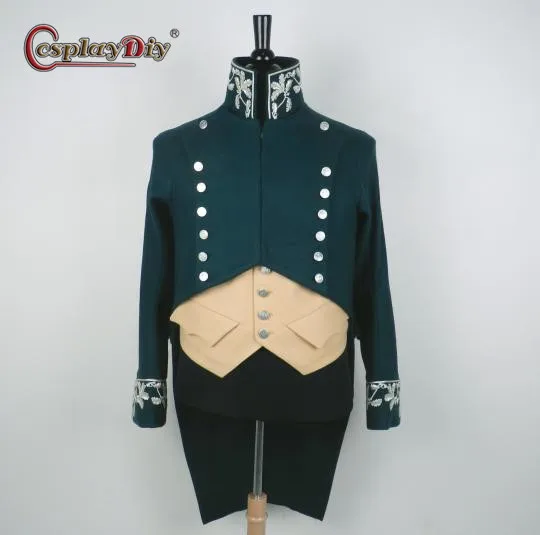 Cosplaydiy British War Adult Men Military Jacket Vest Regency TailCoat Vintage Nobel Cosplay Mens histical Jane Austen Costume