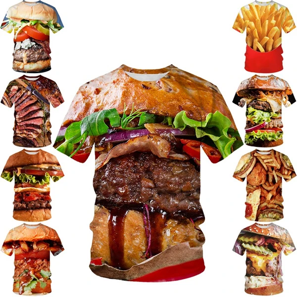 Summer New Food Hamburger 3d Printing T Shirt Fashion Men's Unisex Casual T Shirt