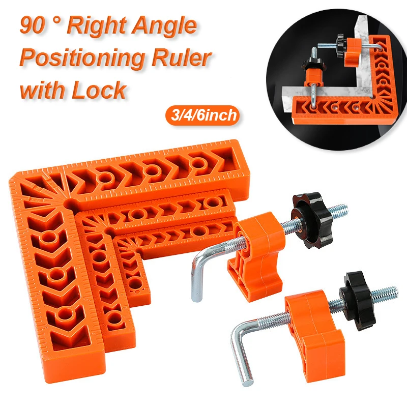 2 Sets of 3/4/6-inch Locking and Hole Circular Hole Right Angle Positioning Rulers 90 Degree L-shaped Woodworking Marking Ruler