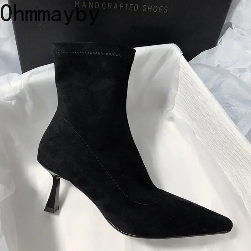 Autunno inverno Fleeces donna calzino stivali scarpe moda cerniere scarpe Chelsea signore Sexy stivali corti tacco alto sottile