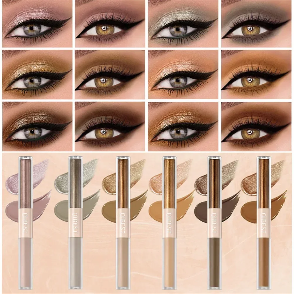 Doppelkopf-Lidschatten mit mattem Schimmer, flüssiger Lidschatten, Glitzer-Augen-Make-up, perlmuttartig, liegender Seidenraupen-glänzender, natürlicher, langlebiger Kosmetik