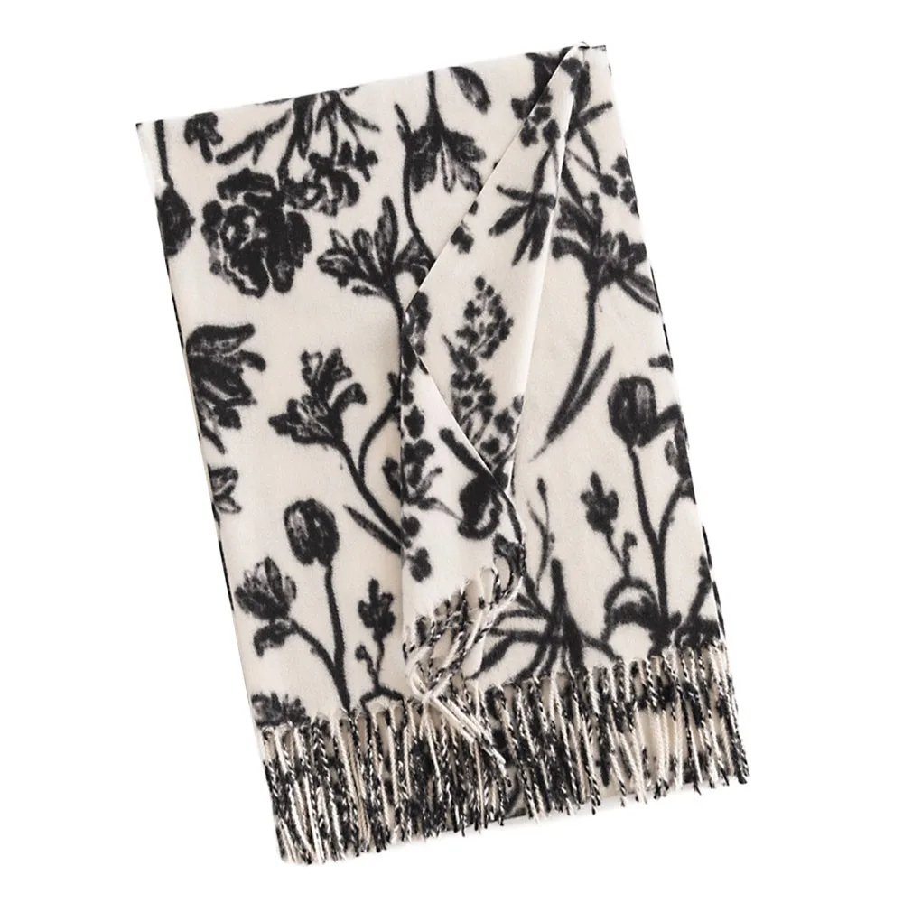

Fashion Thickened Imitation Cashmere Scarf Cold-proof Tassel Neck Warmer Long Scarf Floral Print Women's Shawl Couple