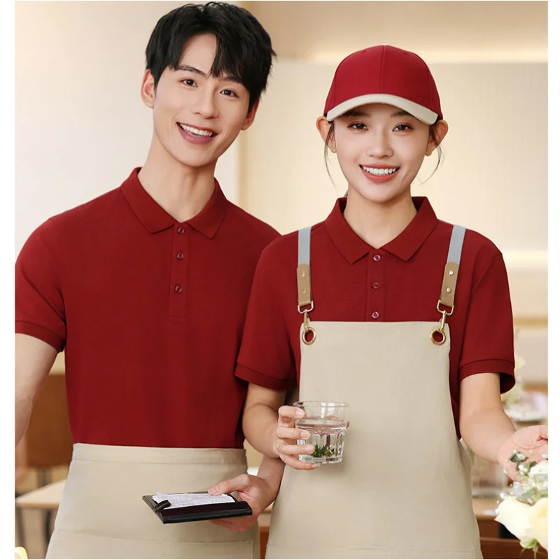 

Высококачественная униформа для персонала ресторанов, кафе и магазинов молочного чая: летние поло с коротким рукавом из хлопка высокой плотности.