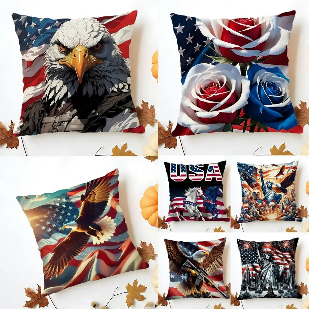 Independence Day Cushion Cover Washable Linen comfort Soft  for Sofa Bed Cozy Home Room Decor