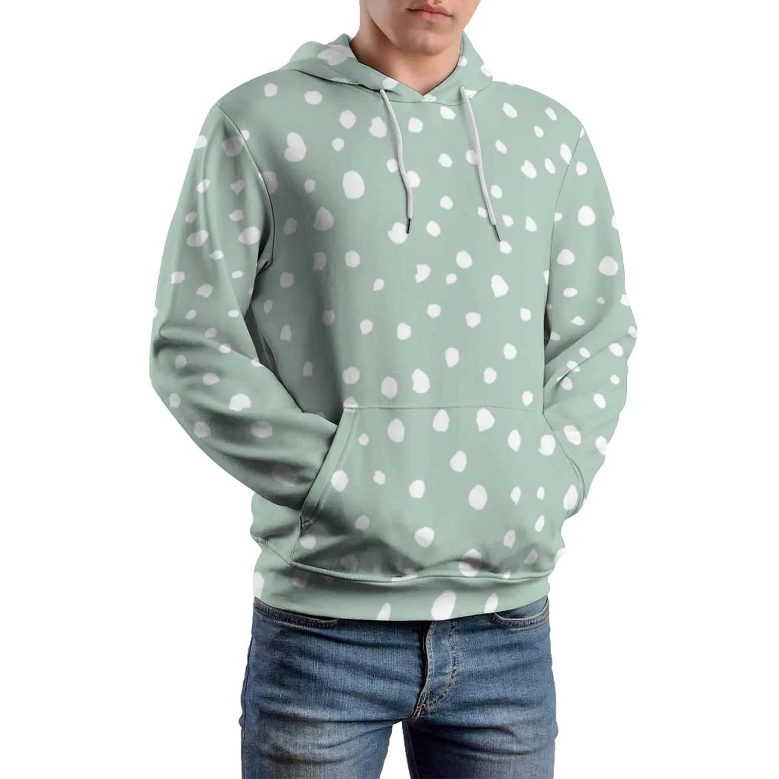 Dalmatian Spots Loose Hoodies White Dots Print Y2k Hoodie Male Long Sleeve Oversized Casual Pattern Sweatshirts