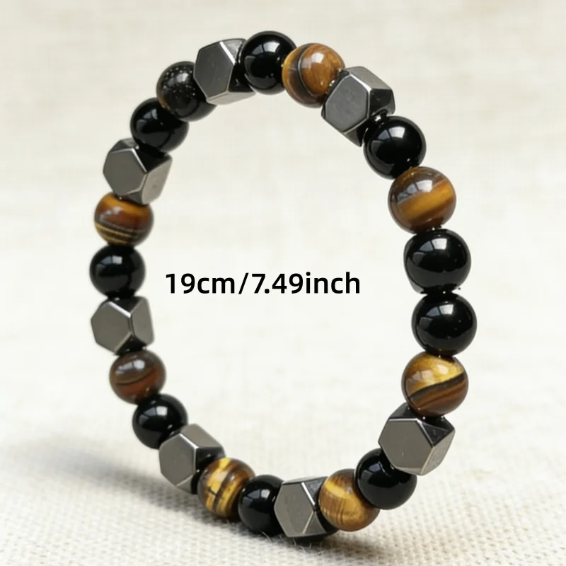 Dreifach-Schutz-Armband mit Tigerauge, Obsidian und Hämatit - Unisex Perlenarmband zur Spirituellen Heilung und Absorption Negativer Energie - Geschenkidee – Detail 4