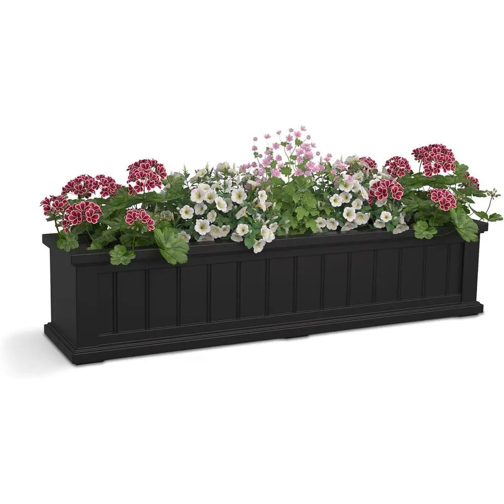 Jardinera Larga Negra para Ventana de 48 Pulgadas con Depósito Integrado - 11 Pulgadas de Ancho x 10.8 Pulgadas de Alto - Polietileno Duradero