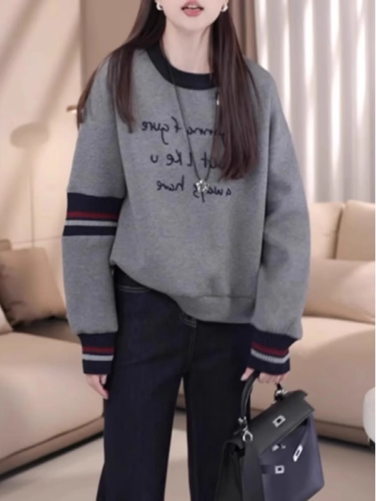 

Модный женский свитшот с капюшоном и длинным рукавом, весна 2026, большие размеры, свободный крой, скрывающий живот, базовый слой