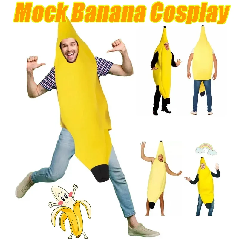 Deluxe-Bananenkostüm für Erwachsene, kompletter lustiger Bananenanzug für Halloween-Partys, Rollenspiele, Comic-Auftritte