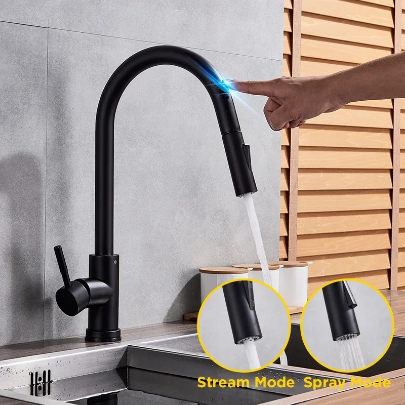 

Pull Out Sensor Kitchen Faucet Matte Black Sensitive Smart Touch Control Faucet Mixer For Kitchen Touch Sensor Kitchen Mixer Tap