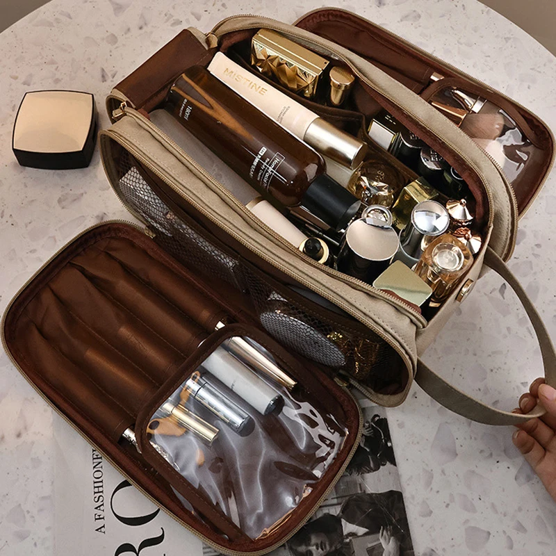 

Ladies' Makeup Bag Large Capacity Handheld Travel Business Travel washing bag Multi functional Portable leather Storage Bag Gift