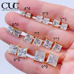 CUC 3-10MM Hip Hop Baguette CZ Stud Earrings With Screw Back AAA Zircon Men Women Square Earrings Trend Wedding Jewelry Gift