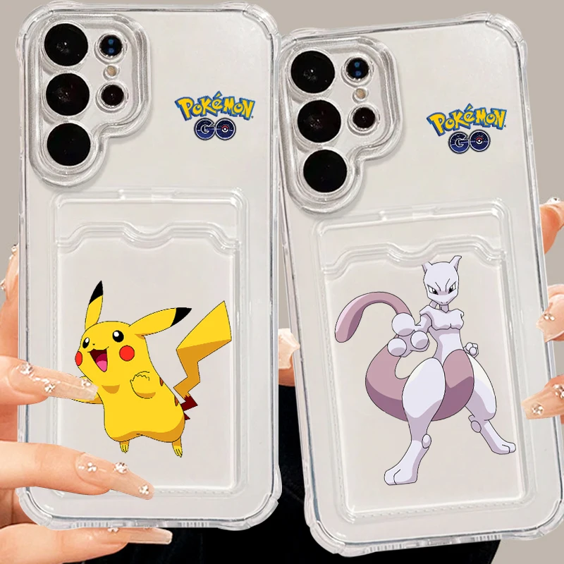 P-Pokémon Art Fashion For Samsung S24 S23 S22 S21 S20 Ultra FE Plus A55 A53 5G Photo Card Bag Transparent Cover Phone Case