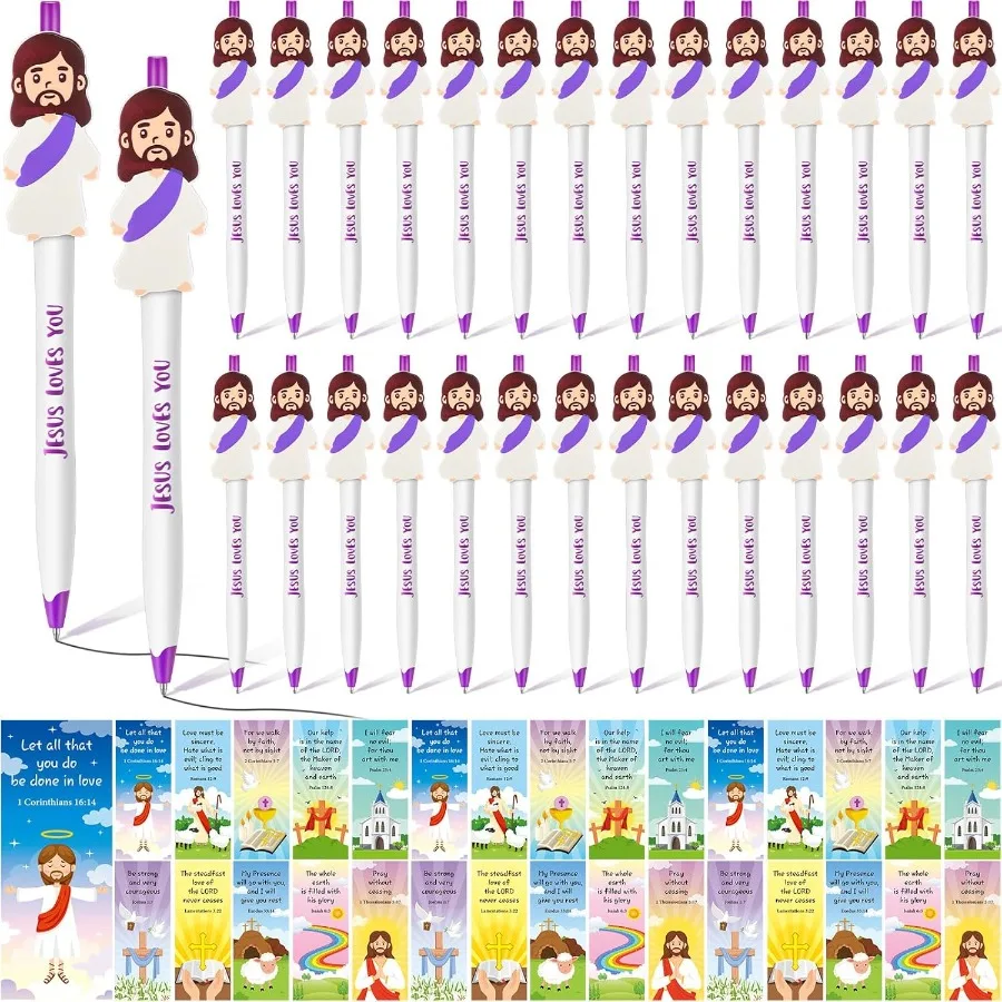 

60 шт. ручки «Маленький Иисус», объемный христианский религиозный подарок для детей, воскресные школьные призы, Vbs, подарок «Иисус любит тебя», шариковая ручка с