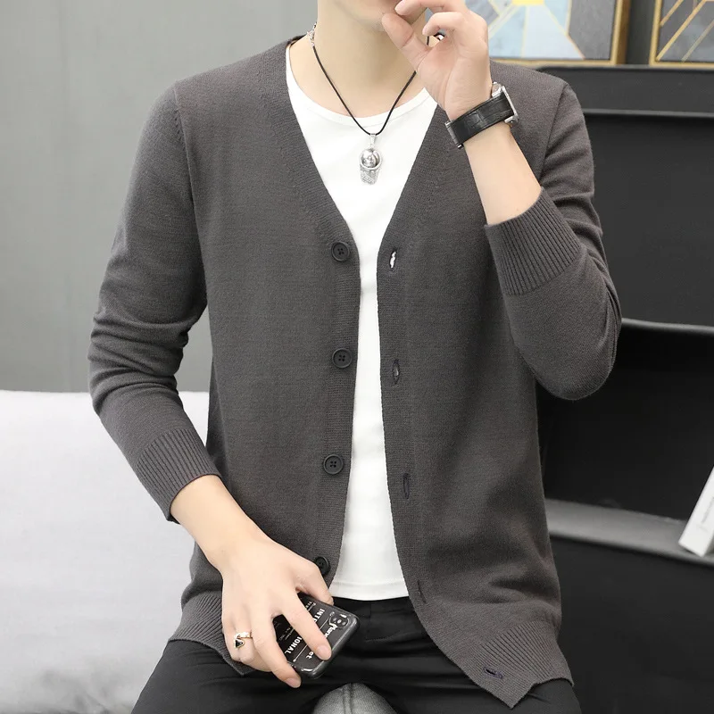 

Весна и осень 2023, новый вязаный кардиган для мужчин, корейский стиль, модный красивый молодежный повседневный вязаный свитер для мужчин