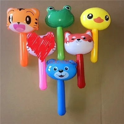 10pcs New PVC Inflatable Small Animal Head Stick with Bell Inflatable Short Stick Scan Code to Push Gift Inflatable Toy