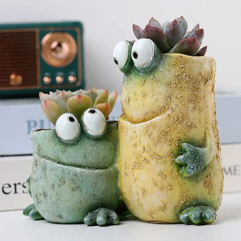 

Frog Resin Crafts Creative Funny Frog Expression Succulent Home Garden Flower Pot Ornament Planters Gardening Pots Accessories