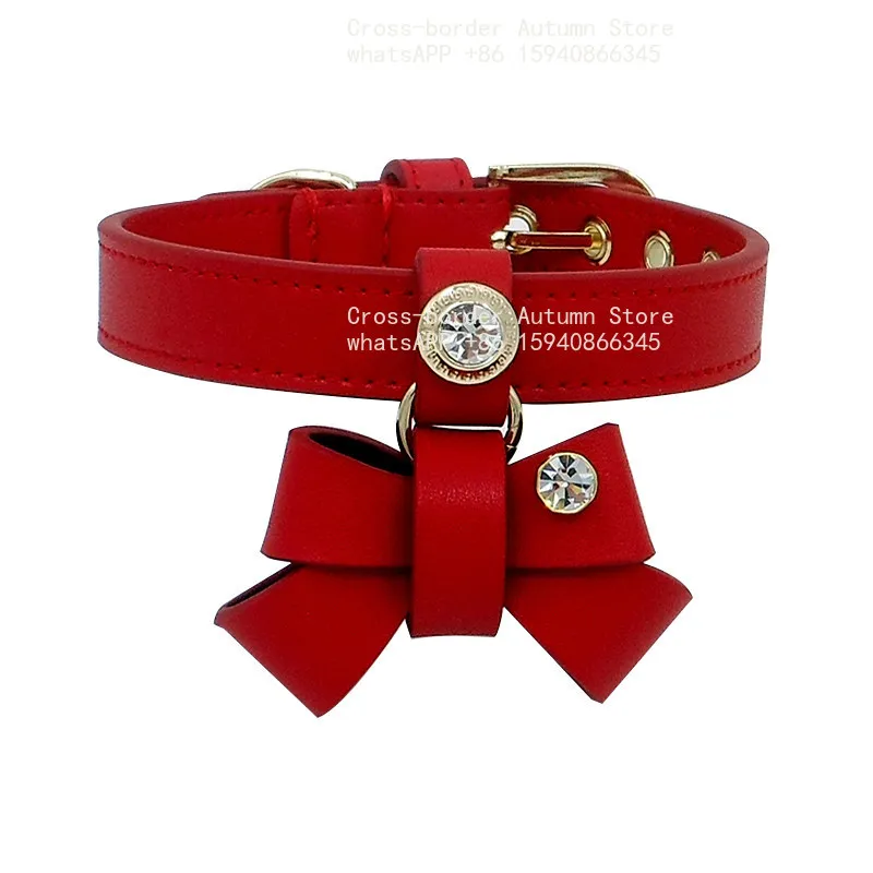 Hanging bow leather first layer cowhide pet collar and dog collar