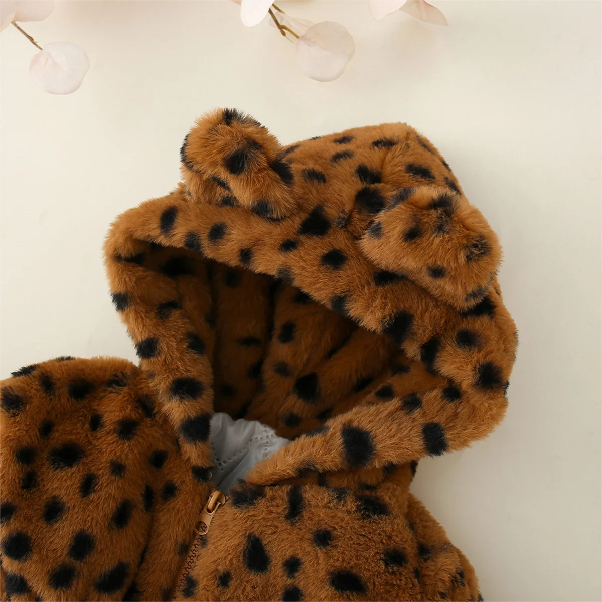 Baby Girl Personalized Winter Leopard Pattern Wool Sweater Girl Waist Hooded Zipper Fashion Coat Cartoon Cotton Coat