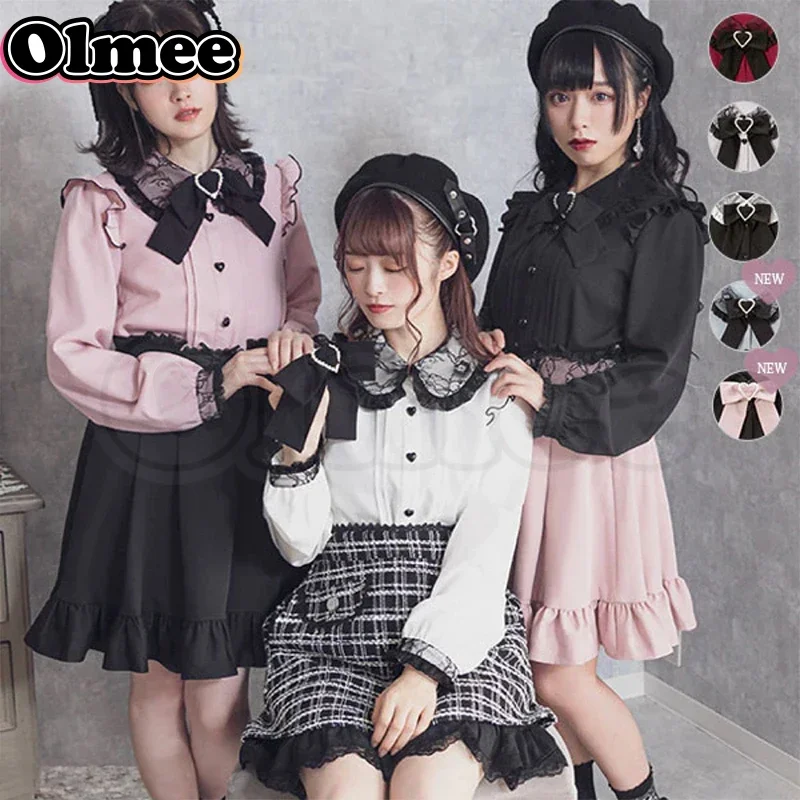 [Olmee] In Stock Jirai Kei Girly Accessories Dear Pink Blue Blouse Long Sleeve Shirt Japanese Lolita Ryousan Gata Kawaii My Love