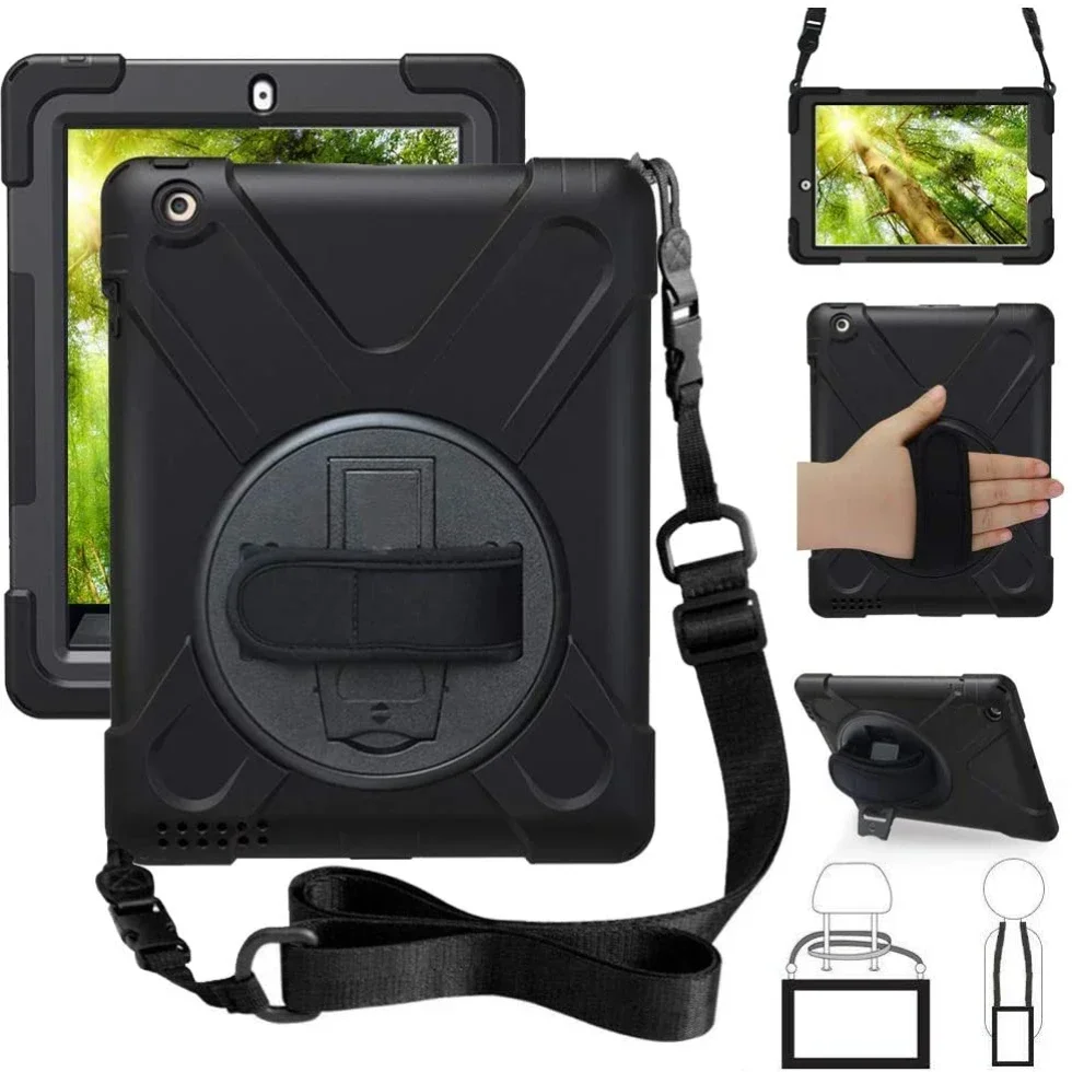 

Case For iPad 2 3 4 2012,Heavy Duty Army Shockproof Kid Cover iPad pro 9.7 5th 6th 7th 10.2 Kickstand Handle Shoulder Strap Case