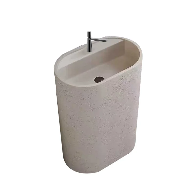 

Travertine column basin oval integrated floor type wash basin face table