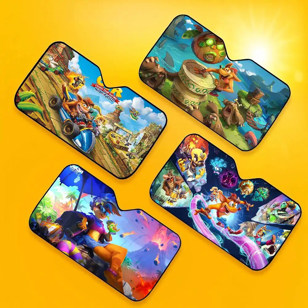 C-Crash-S-Bandicoot-Game Windshield Sunshade Anime Cute Car Front Windshield 70x130cm Sun Visor Heat Reflector