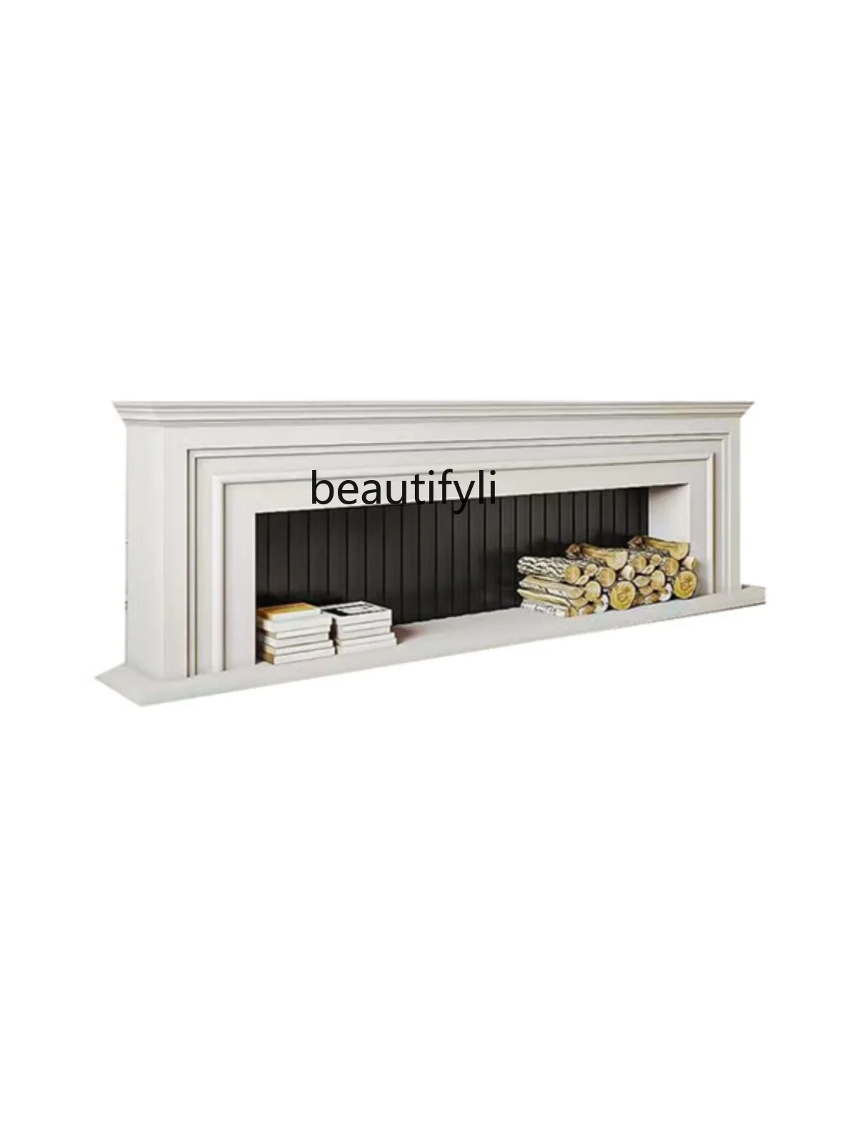 

American white fireplace background wall TV floor cabinet living room decoration entrance low cabinet