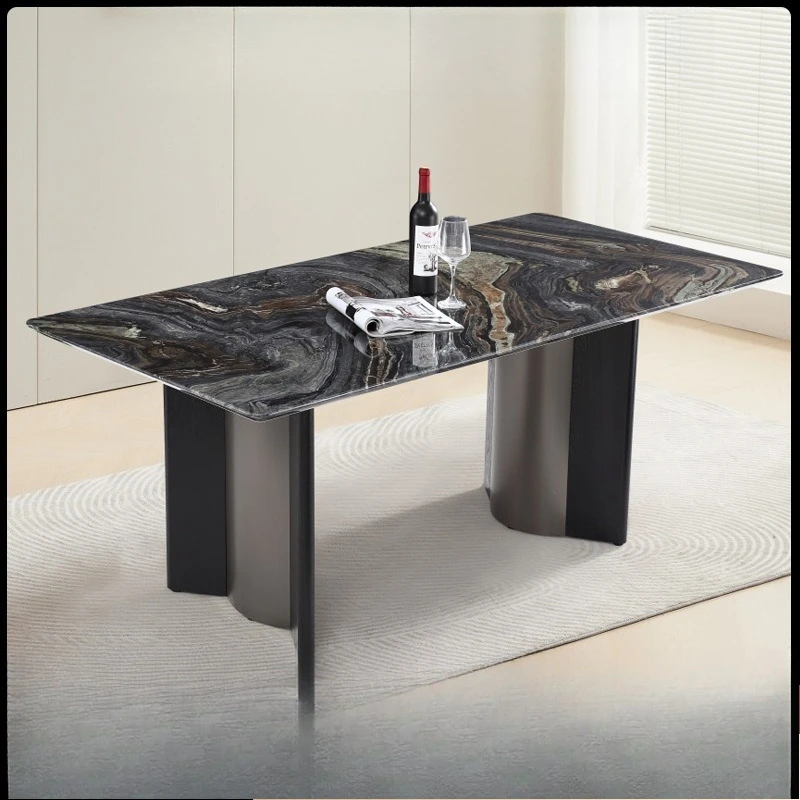 Modern light luxury high-end marble dining table, living room luxury stone rectangular marble dining table