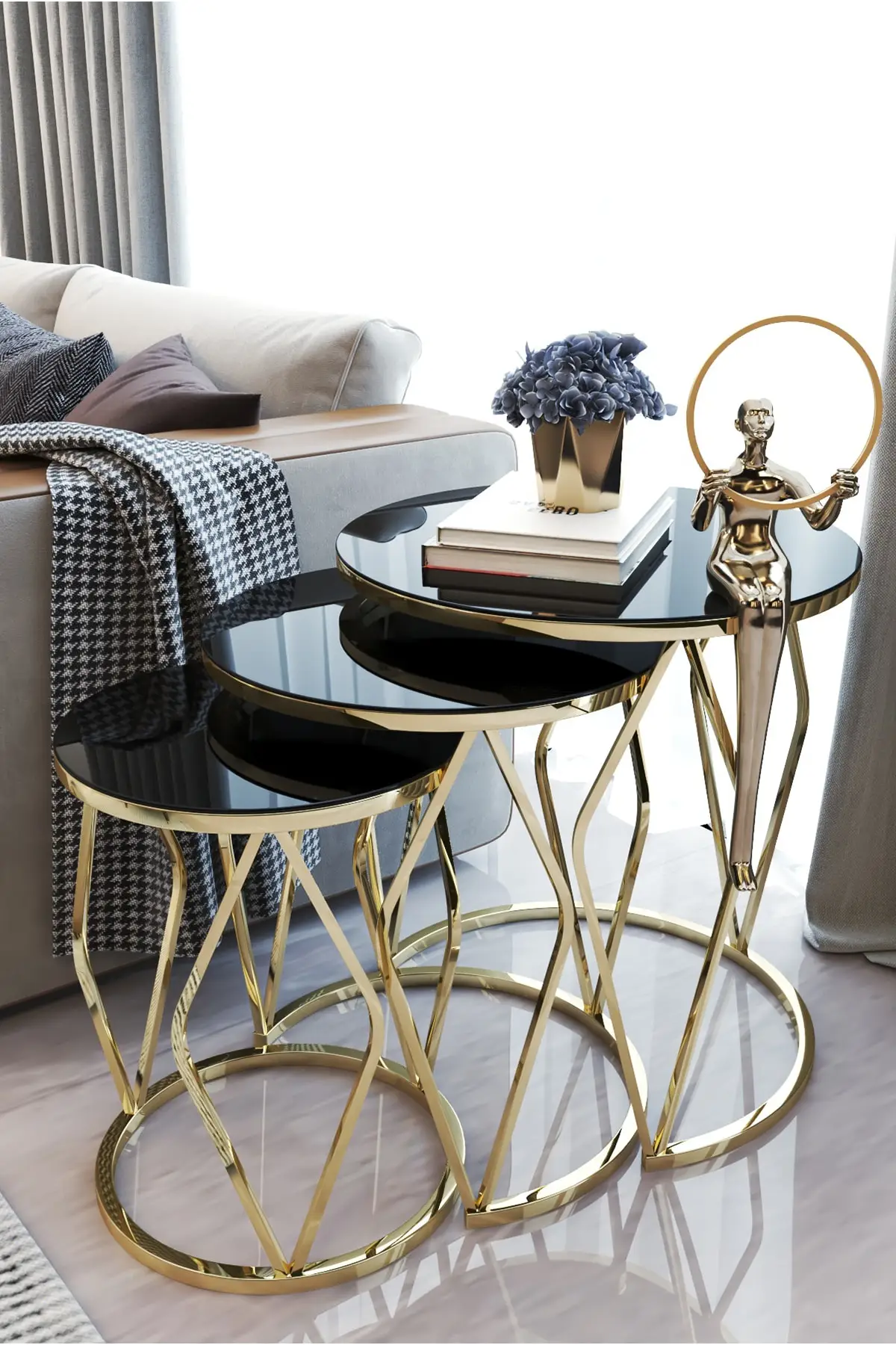 Crystal Gold Zigon Coffee Table Black Unbreakable Mirror coffee table