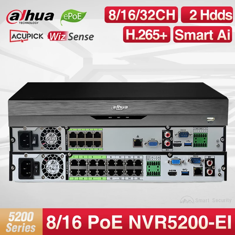 Dahua WizSense Video Recorder 8/16/32 Channels PoE NVR IP Camera Smart Ai System NVR5208-8P-EI NVR5216-16P-EI NVR5232-16P-EI SMD