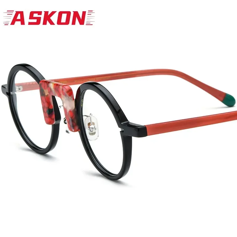 ASKON High Quality Small Face Colorful Patchwork Acetate Glasses Frame Men Eyeglasses Frames Women Reading Myopia Prescription