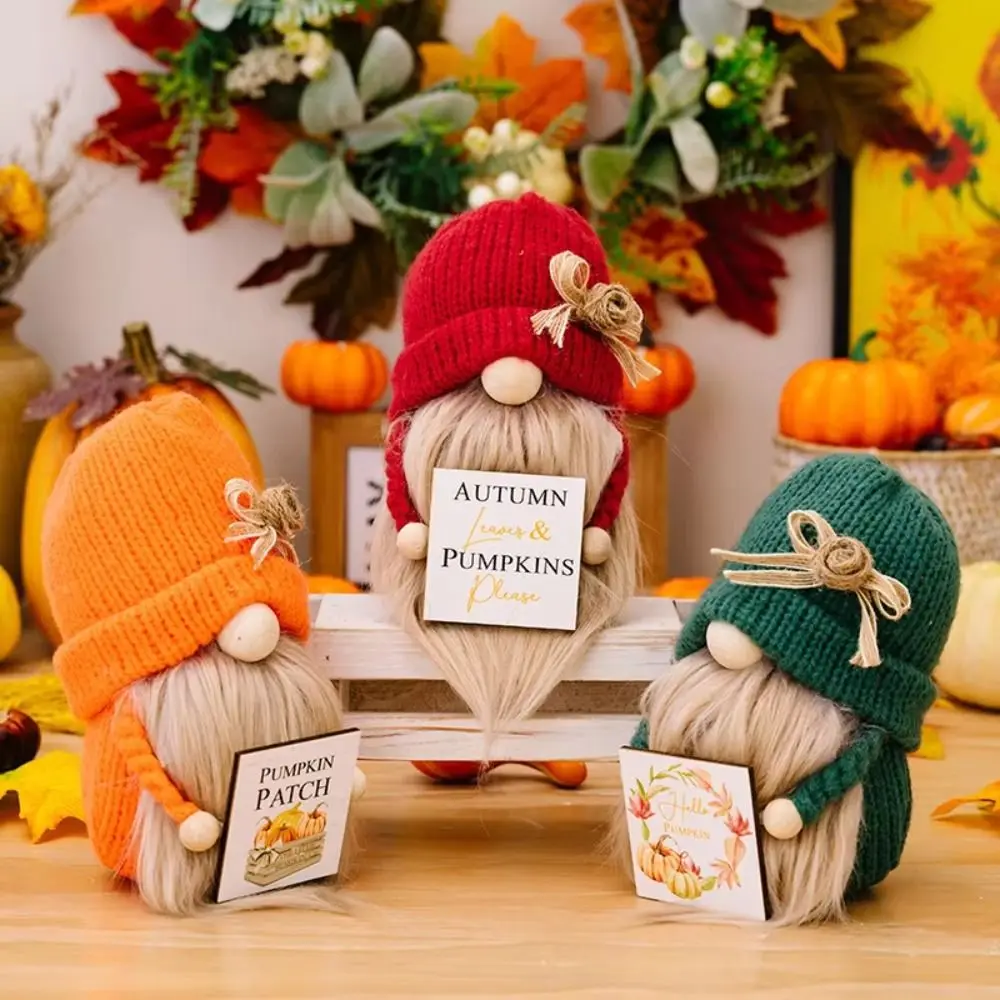 

Knitted Hat Thanksgiving Gnomes Plush Doll Pumpkin Doll Ornaments Fall Plush Elf Dwarfs Dolls Cartoon Plush Gnome Doll Ornament