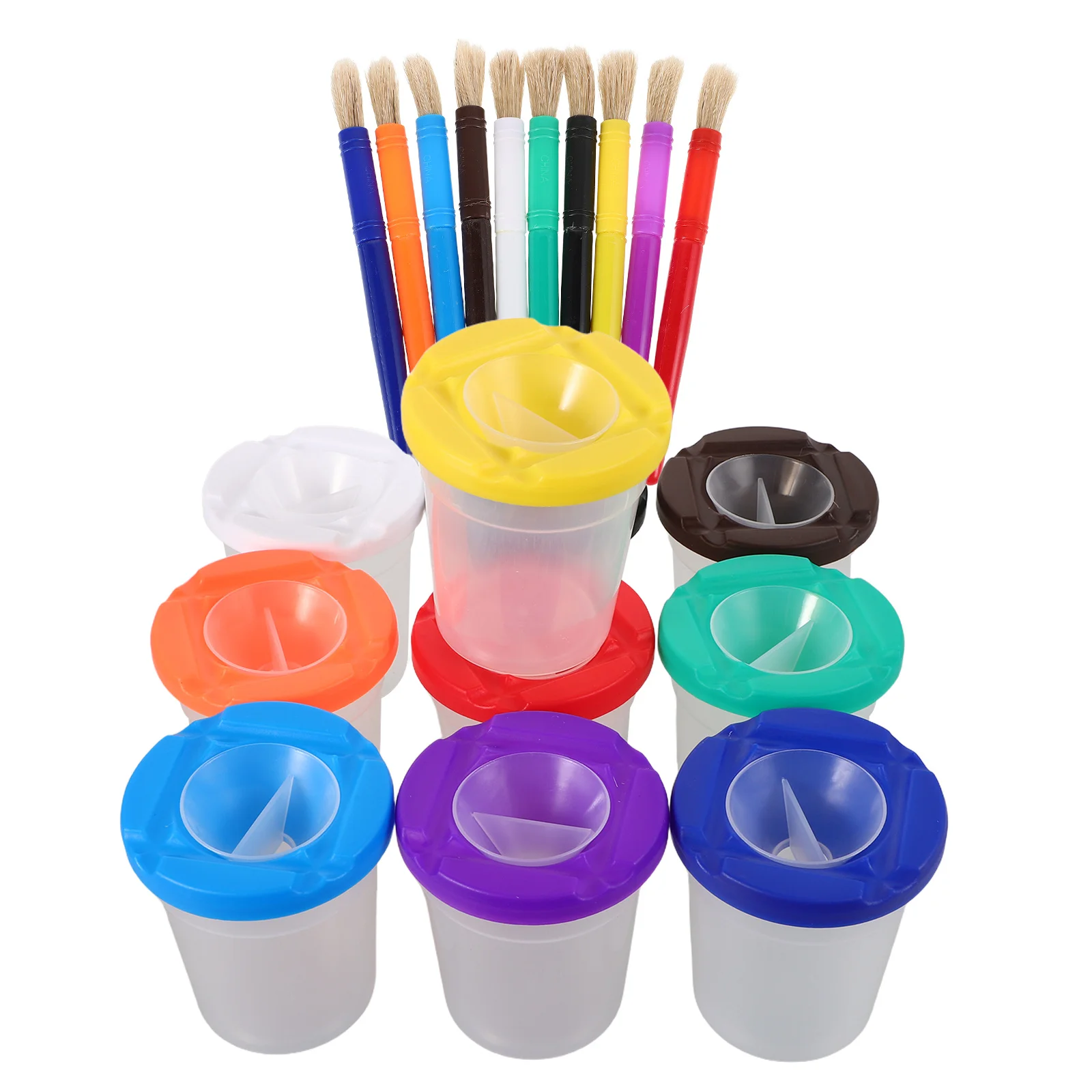 ชุดแปรงทาสีพลาสติกกันหก 1 ชุด พร้อมถ้วยผสมสีอเนกประสงค์แบบพกพาสำหรับงานศิลปะ