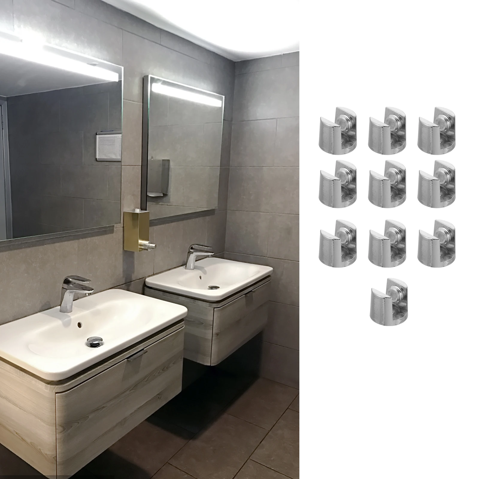 

10 Pcs Glass Clip Zinc Alloy Round Mirror Mount Clamp Polygonal Holder Suspension System Multifunction Wall Mount Clips Bathroom