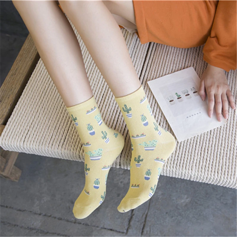 Girls Cartoon Plant Cactus Socks Comfortable Cute Cotton Casual Soft Sokken Warm Women Meias Dropship