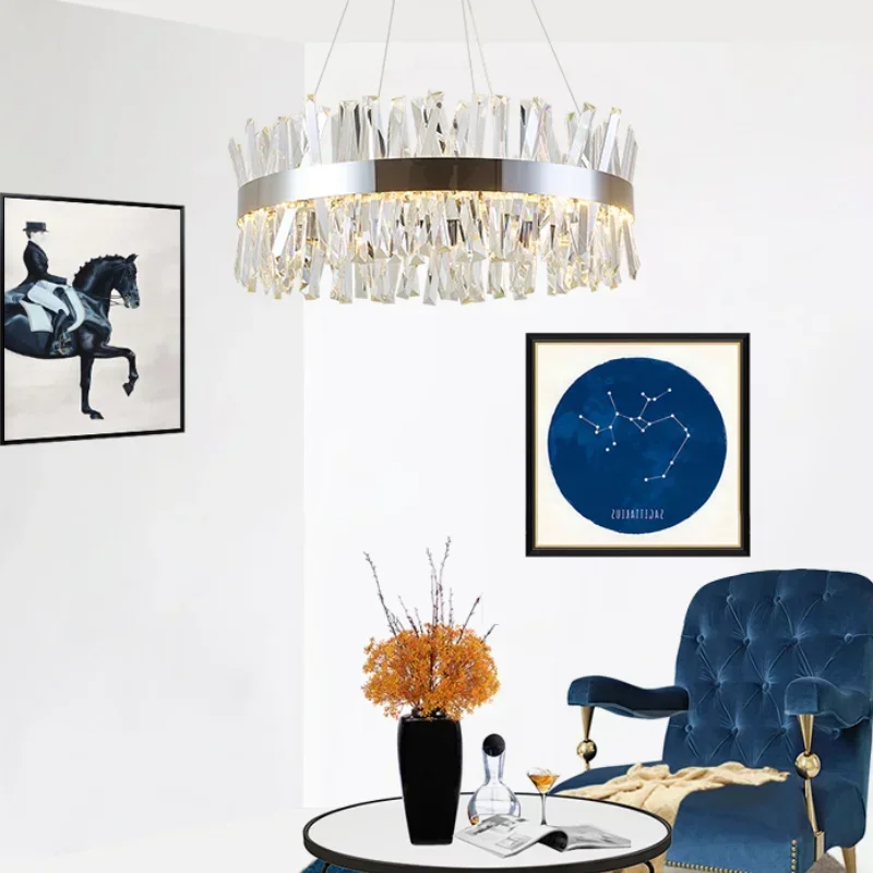 Lustre de cristal redondo cromado moderno para sala de jantar retângulo design cozinha ilha luminárias led lustre