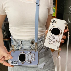 Astronaut Crossbody Lanyard Phone Holder Case For Xiaomi Redmi Note 10 Pro Note 12 8 8t 11 9 Pro Max 7 10C 9A 9T 9C Stand Cover