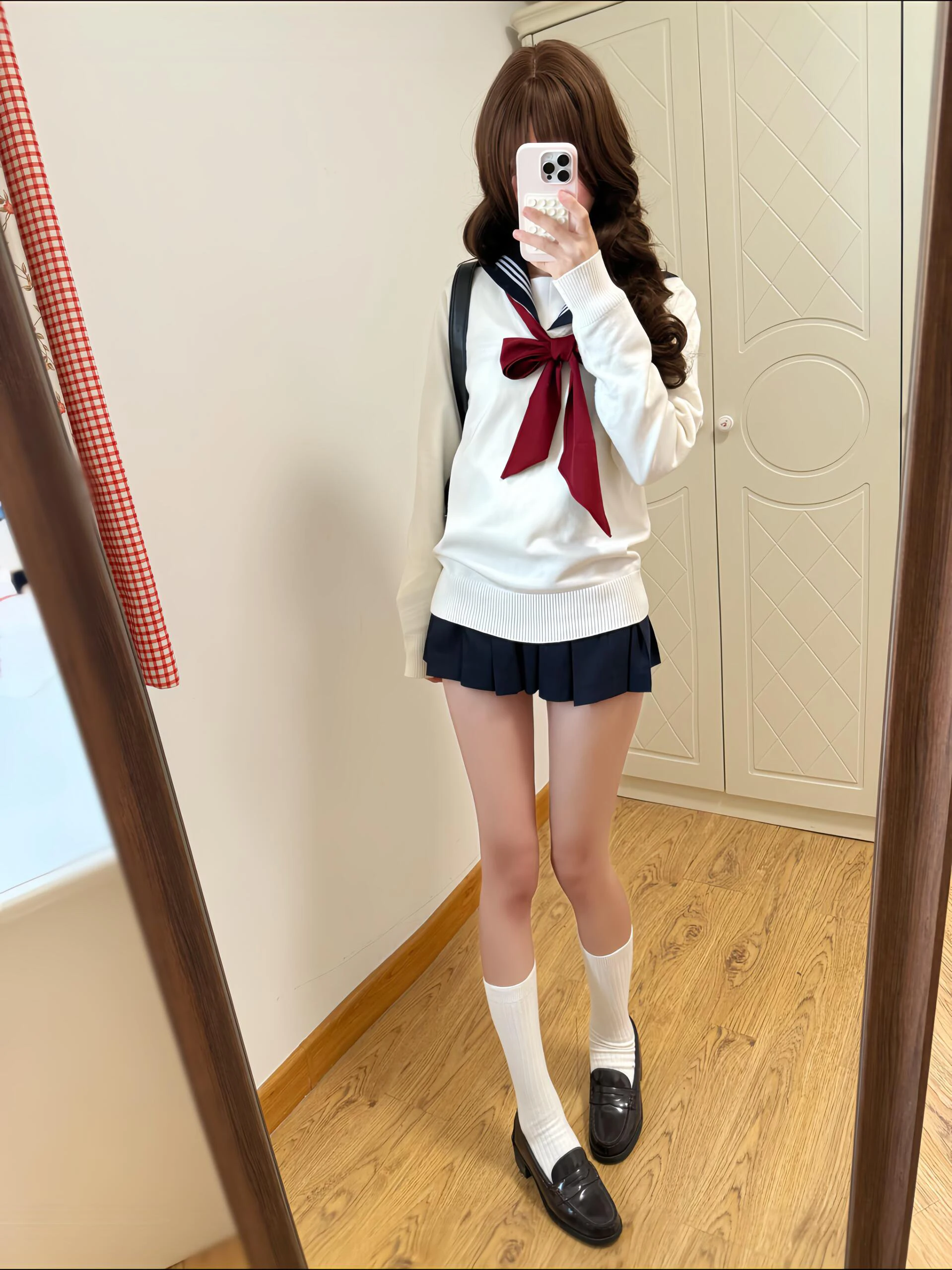 秋冬JK風白オーバーヘッドセーターロングスリーブジャケット女子和風スイートスクール風スカートセットストレートレッグ...