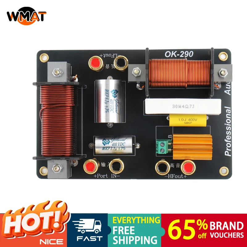

OK290 Treble Bass Audio Passive Crossover Network High 2way Low Pass Frequency Divider Great Sound Quality 2 Way 1700W