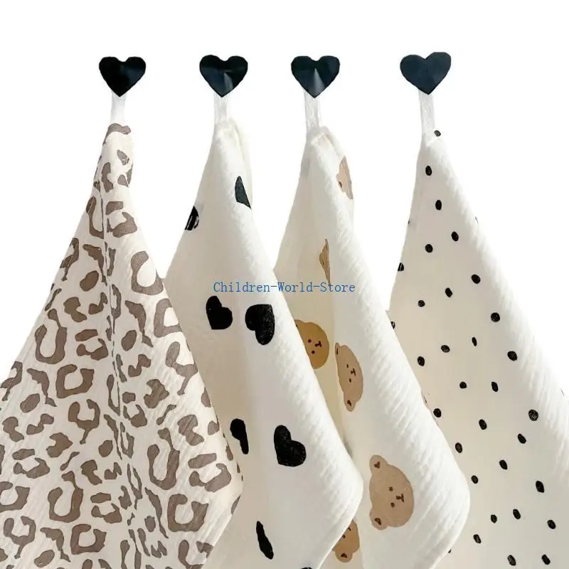 

R9JD Baby Facetowel Burp Cloth Boy Girl Bibs Toddlers Breathable Wash Cloth Drooling Bibs with Hanging-Hook Infant Washcloth