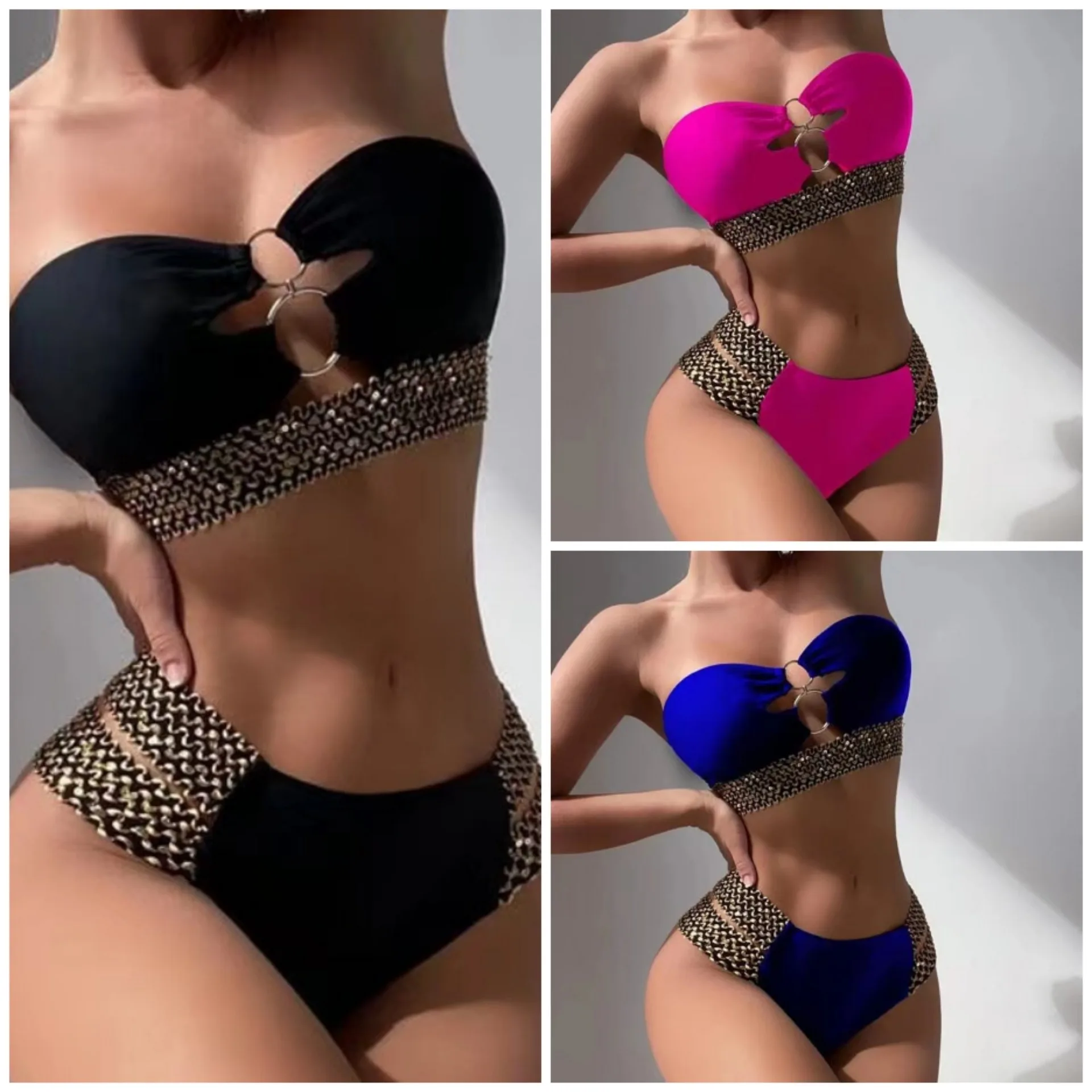 2024 New Sexy Faionable Bikini Swimsuit for Women e Design with Chest Pad No Steel Support Ass Brand Cross Border
