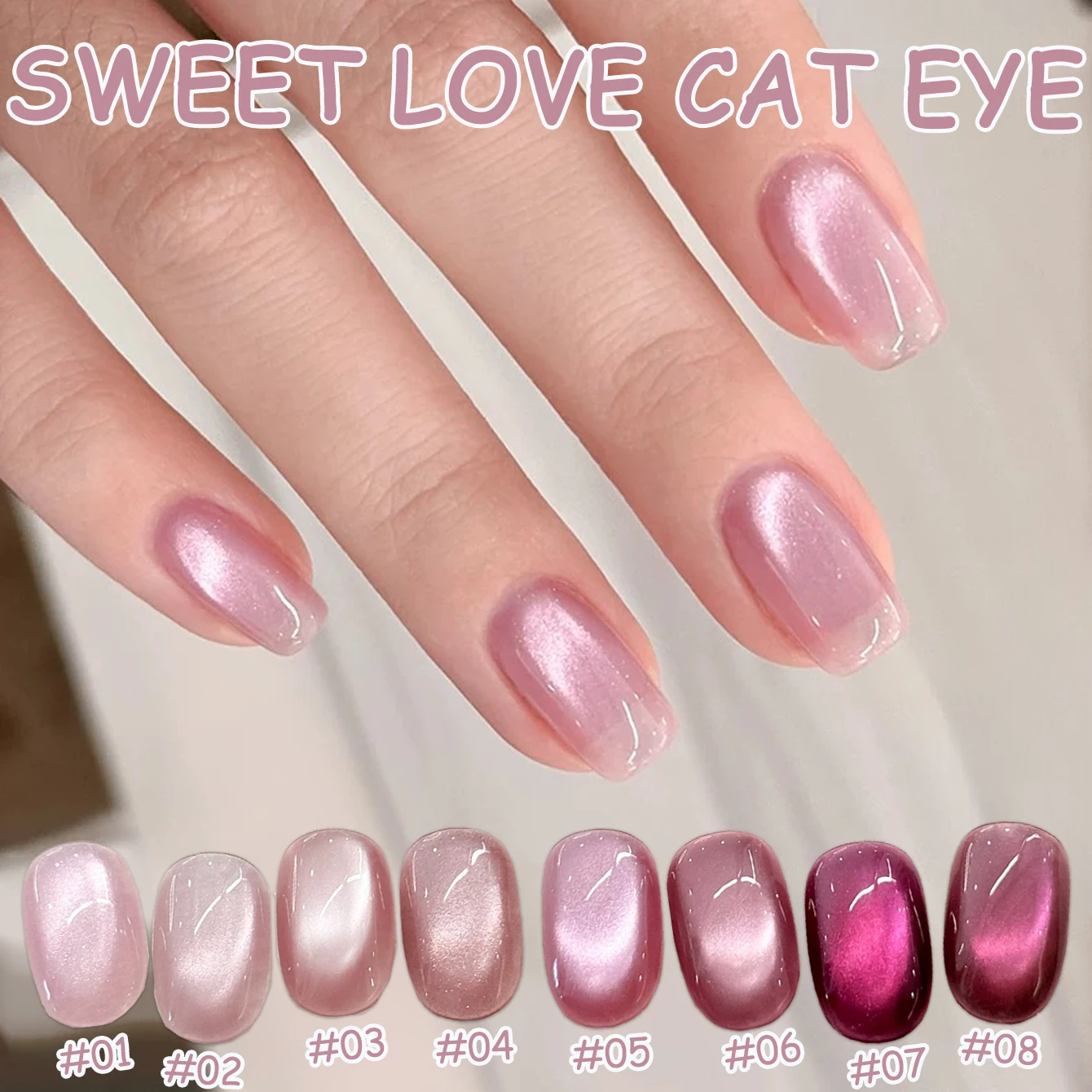 1-8pcs WS Autumn Winter Nails Ice Transparent Pink Cat Eye Gel Nail Polish Top Selling Nail Art Nail Salon Nail Supplies