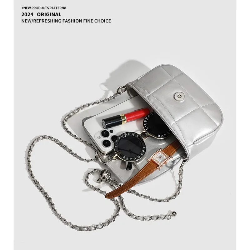 2025 nicho sênior sentido de corrente saco moda ombro único crossbody saco pequeno vento perfumado diamante treliça pequenos sacos